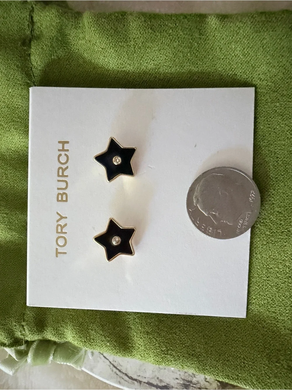 Tory Burch Black and Gold Star Stud Earrings